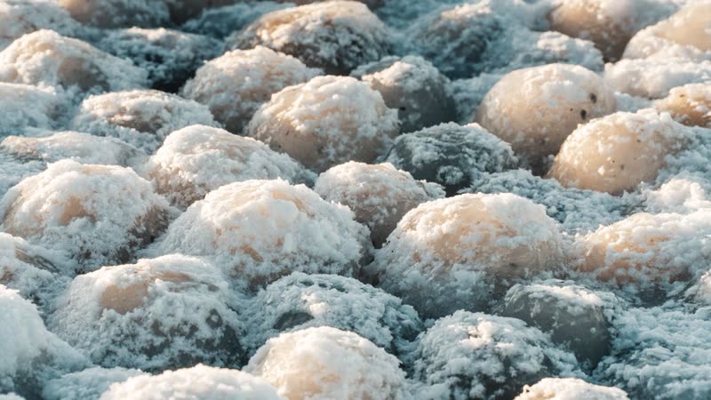 Pile of large hailstones after a storm